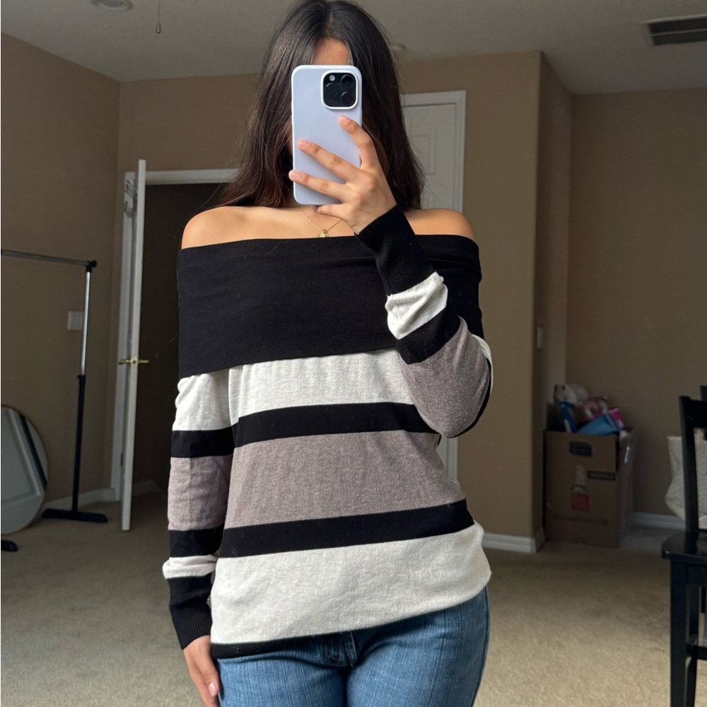 Striped Off the Shoulder Sweater